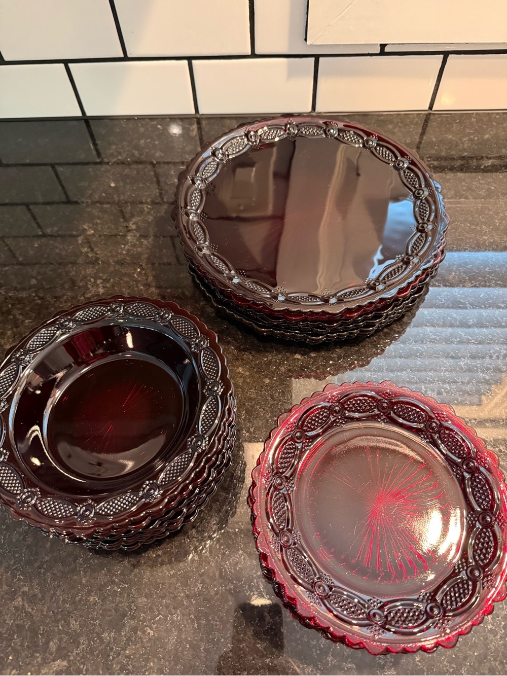 Avon Cape Cod Red Glass Scalloped Edge - Set